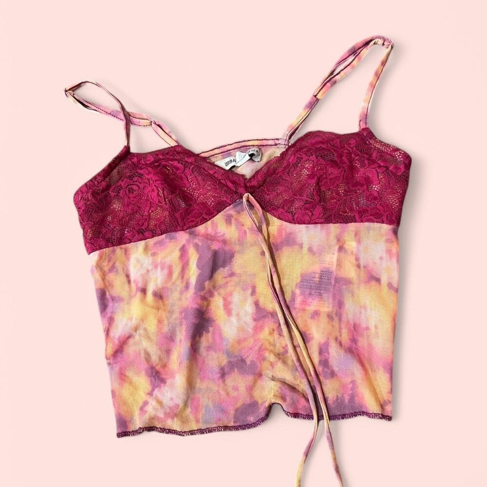 urban Outfitters Pink and yellow lace lingerie top